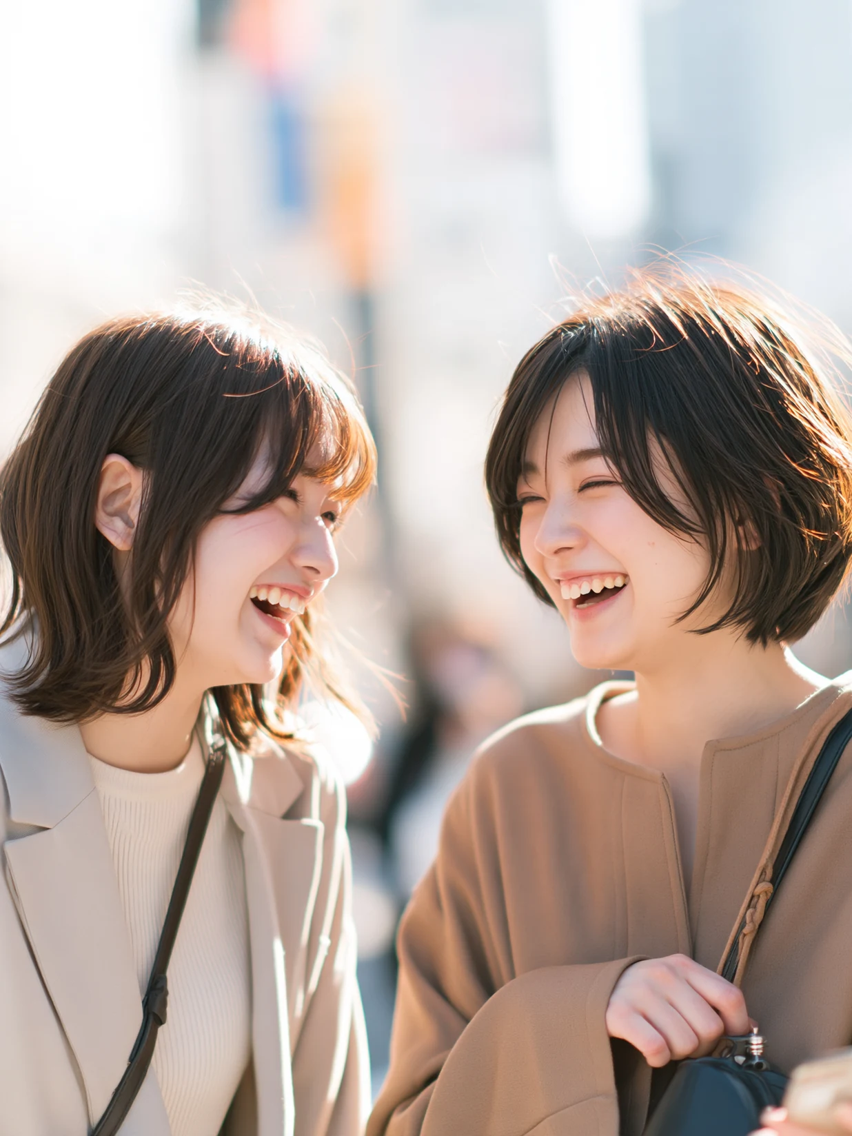 通りで笑い合う二人